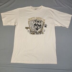 Vintage Del Sol North American Timber Wolf Graphic T-Shirt Cream Mens Large USA